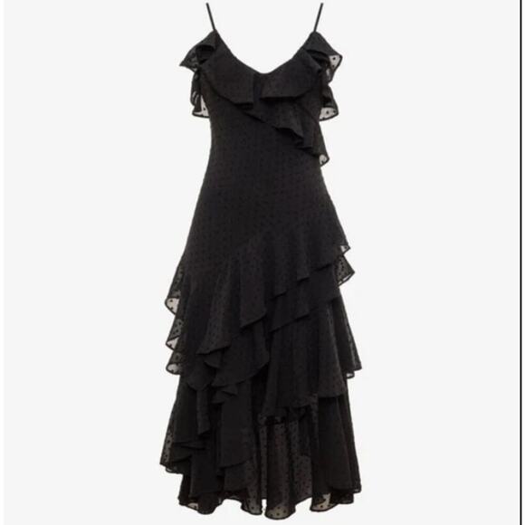 Rumored Tiered Flowy Midi Dress Ruffle Romantic Delicate Prom Womens XS/S Black - Picture 16 of 16